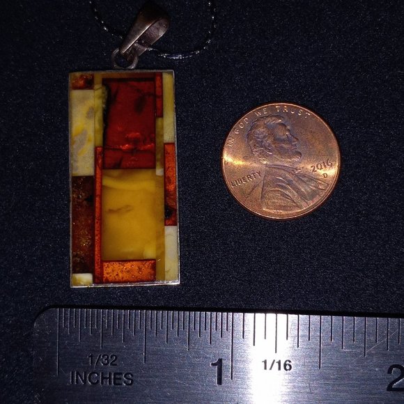 Vintage Baltic Amber Sterling Silver Pendant Neclace - Picture 4 of 6